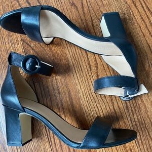 J Crew ankle strap high heel sandal.